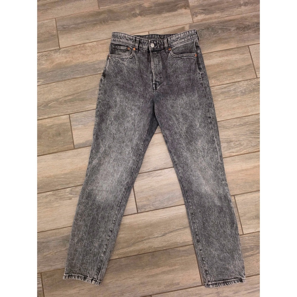 H&M &Denim Ultra High Waist Mom Jeans Acid Wash Black Button Fly Size 6